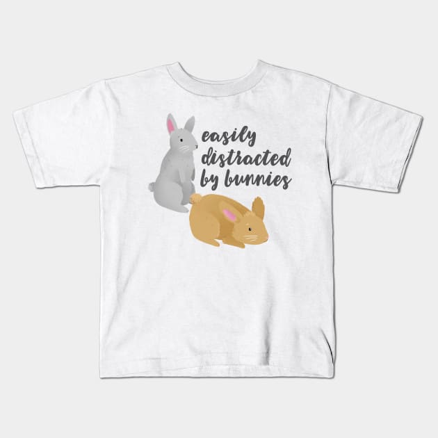 Easily Distracted By Bunnies Kids T-Shirt by Bethany Evelyn Art